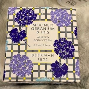 Beekman 1802 whipped Body Cream. Moonlit Geranium and Iris